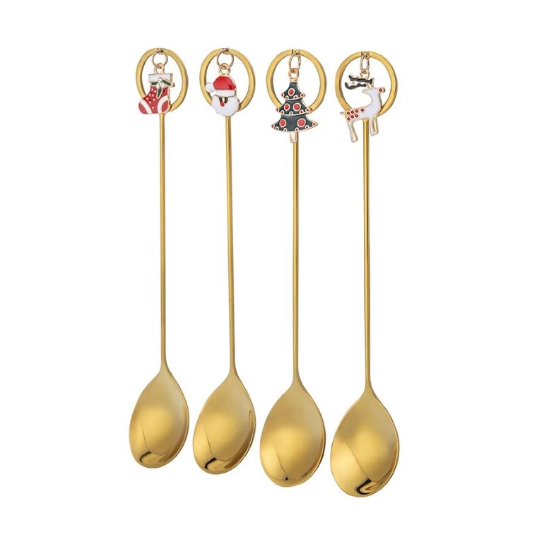 Altom Design, komplet 4 łyżeczek z ozdobną końcówką, świąteczną złoty, color box