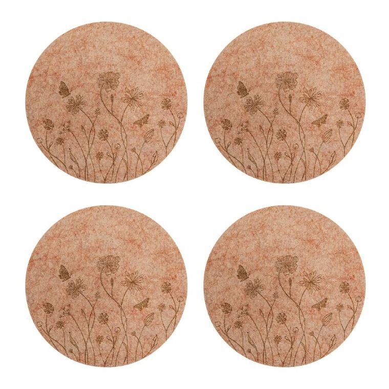 Altom Design, komplet 4 okrągłych podkładek filcowych, śr. 12 cm, łąka