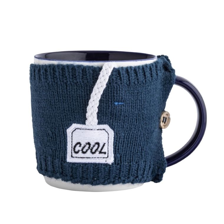 Altom Design, kubek, 380 ml, z ocieplaczem sweterkowym, granatowy