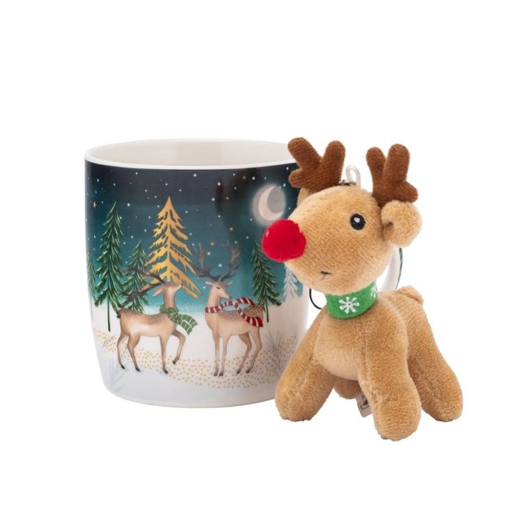 Altom Design, kubek baryłka szeroka, 400 ml z maskotką renifer domek