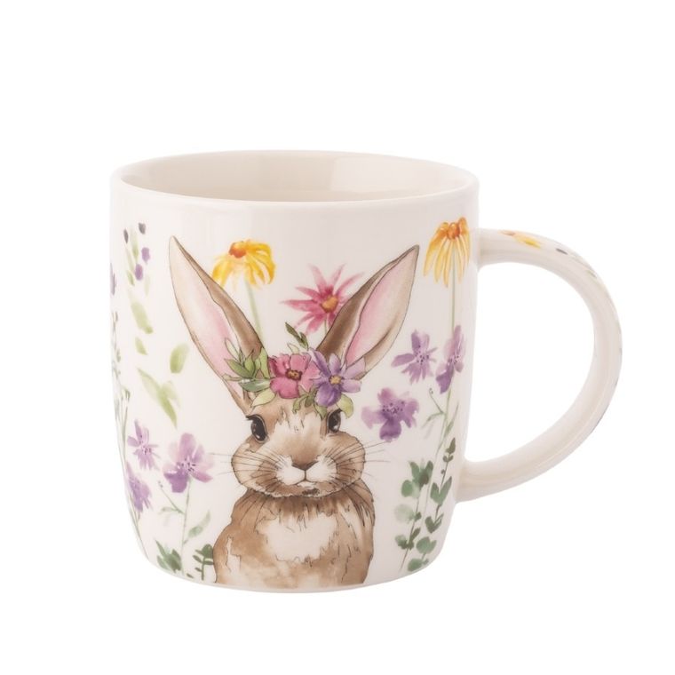 Altom Design, kubek baryłka szeroka, nbc, 400 ml, zajączek w dekoracyjnej opasce