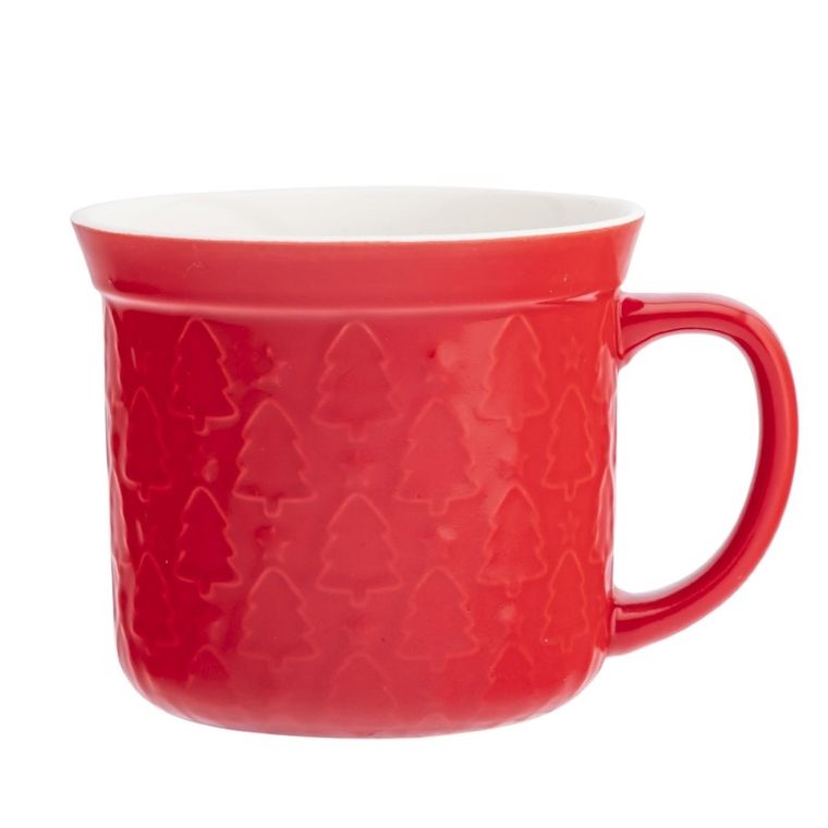 Altom Design, kubek duży prosty z rantem i tłoczeniem, 640 ml, choinki czerwone