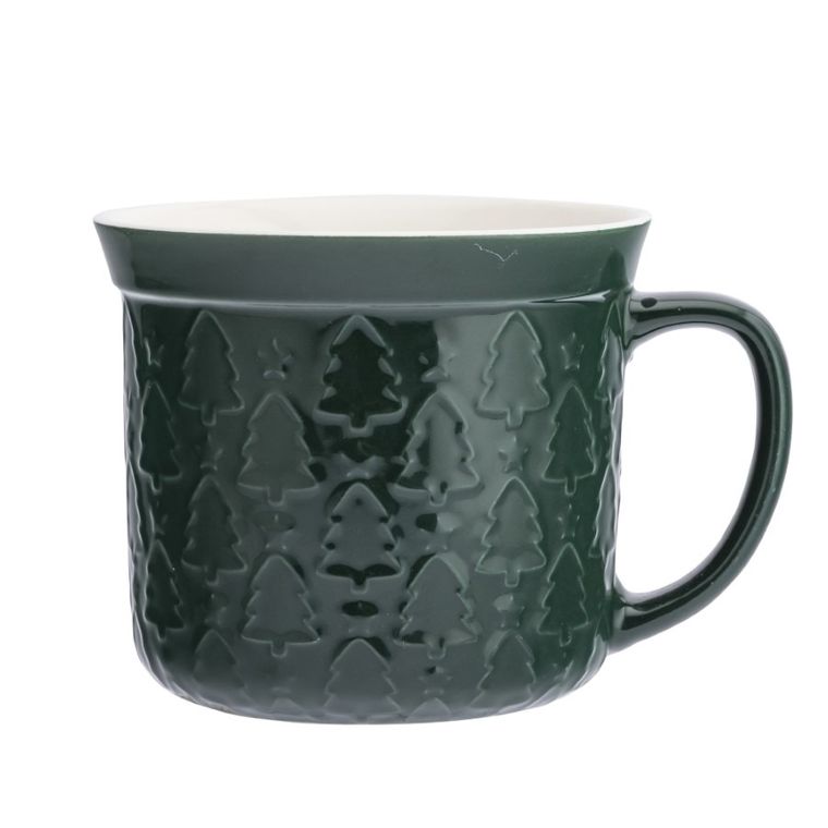 Altom Design, kubek duży prosty z rantem i tłoczeniem, 640 ml, choinki zielone