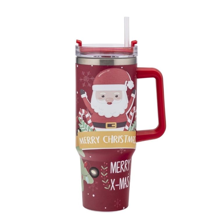 Altom Design, kubek nierdzewny termiczny do samochodu z uchwytem, 1,2l, mikołaj