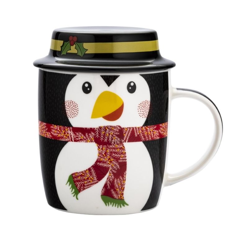 Altom Design, kubek wesoły pingwinek z pokrywką, 400 ml