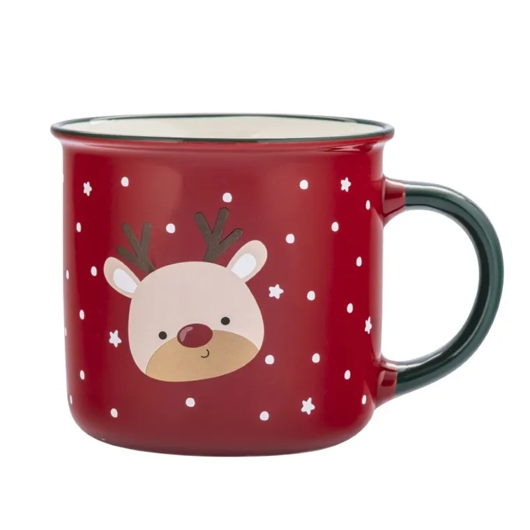 Altom Design, kubek z wywiniętym rantem i zielonym uchem, 400 ml, renifer