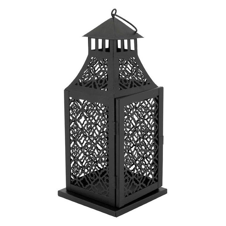 Altom Design, latarenka, metalowa, ażurowa, z drzwiczkami, czarna, 12-12-29,5 cm