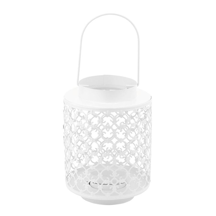 Altom Design, latarenka, metalowa, ażurowa, z uchwytem, biała, 13,5-13,5-18,5 cm