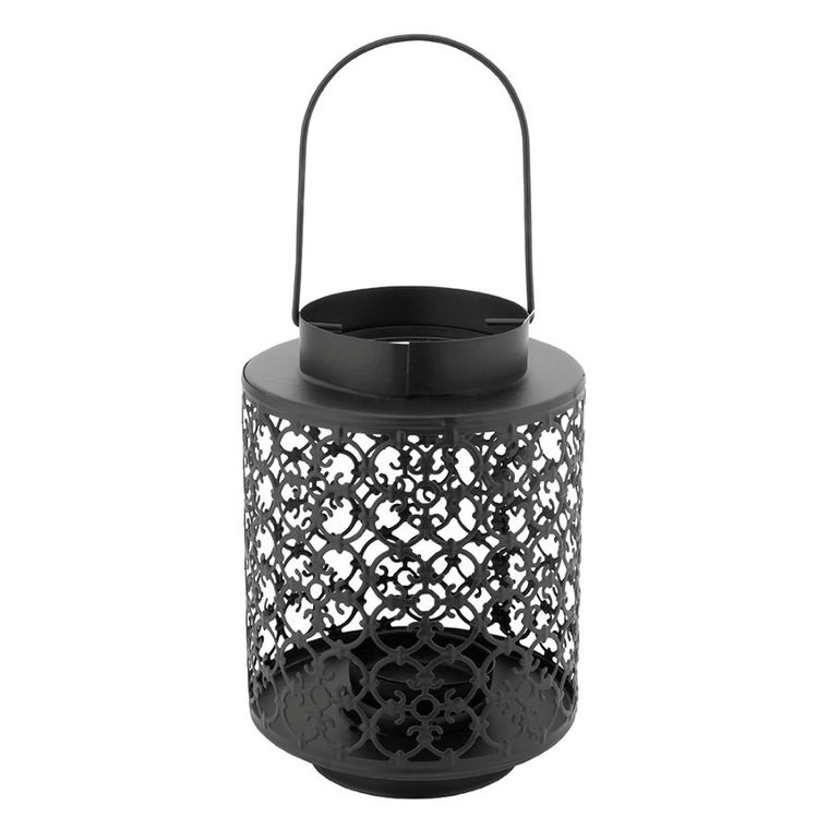 Altom Design, latarenka, metalowa, ażurowa, z uchwytem, czarna, 13,5-13,5-18,5 cm