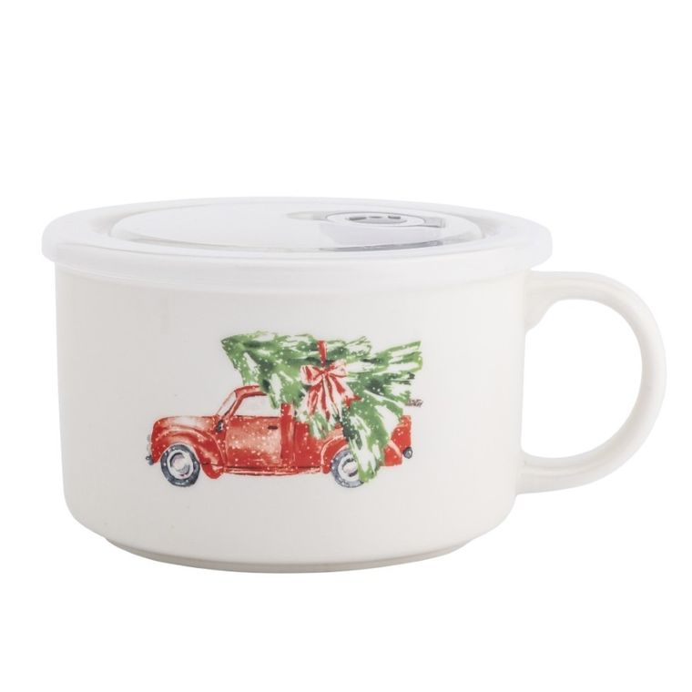 Altom Design, lunch box z uchem, 800 ml z pokrywką hermetyczną, świąteczny samochód