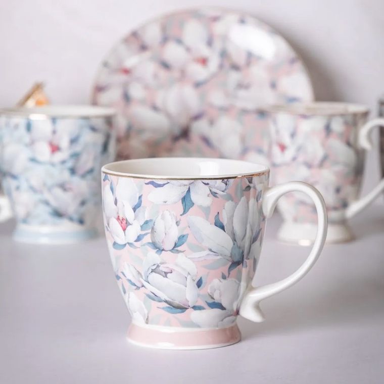 Altom Design, magnolia różowa, filiżanka jumbo na stopce, nbc, 420 ml