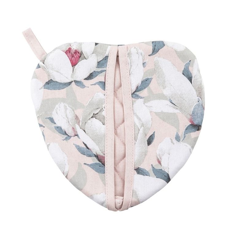 Altom Design, magnolia różowa, łapka kuchenna w kształcie serca, 20x22 cm, bawełna 100%