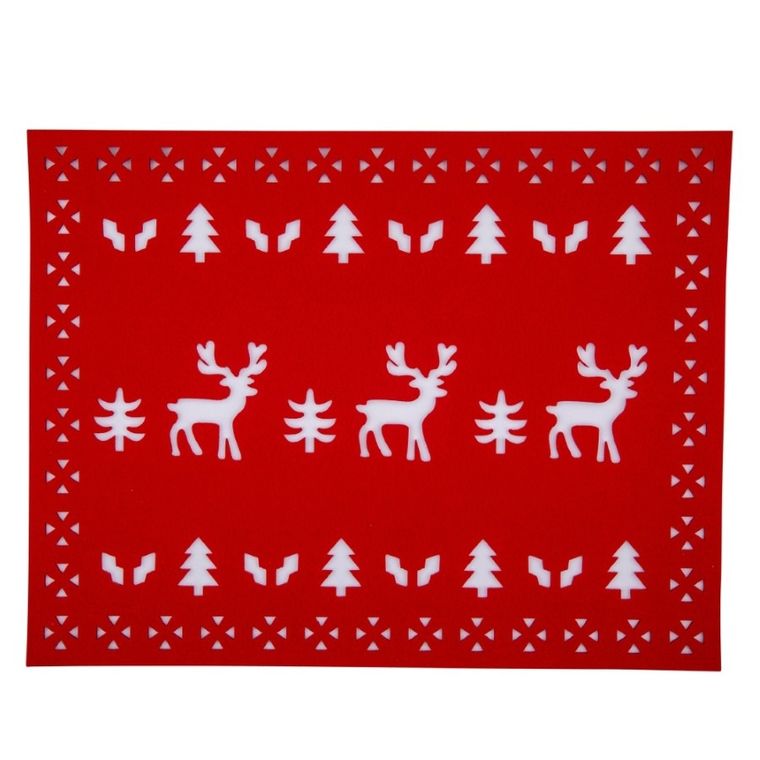 Altom Design, mata filcowa prostokątna, 44-34 cm, renifery czerwona