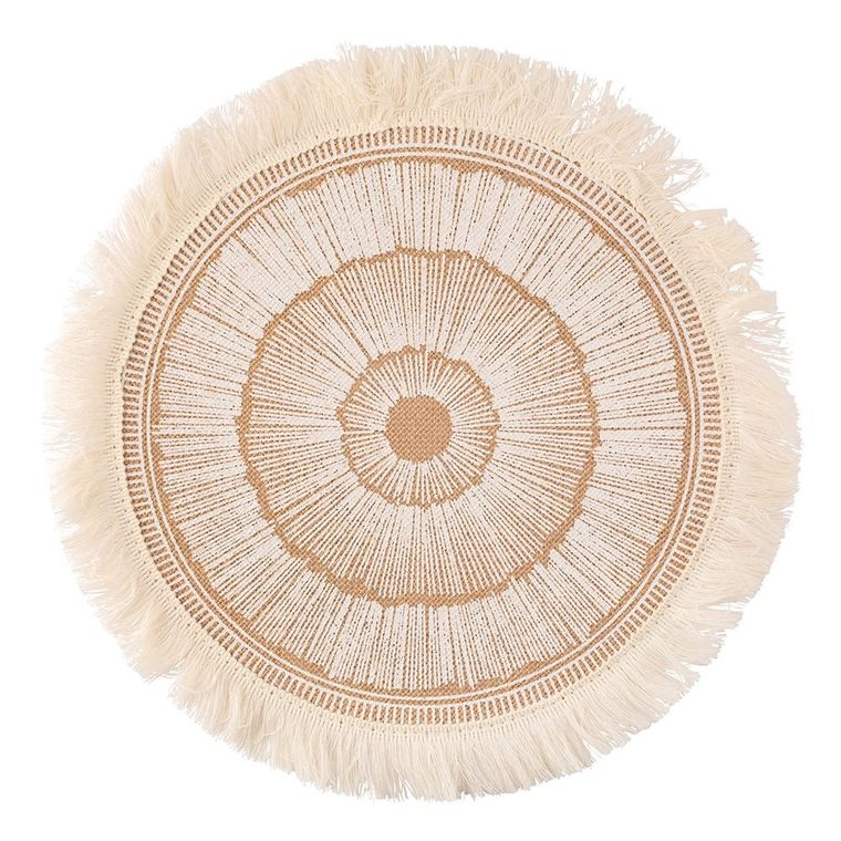 Altom Design, mata stołowa jutowa z frędzlami, średnica 38 cm, boho