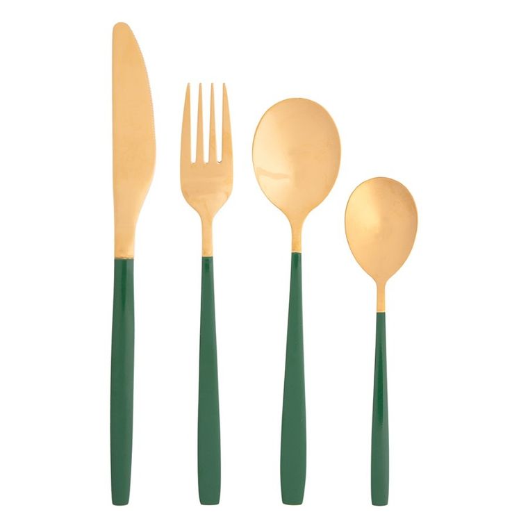 Altom Design, Noble Gold Green, sztućce komplet, 24 szt. w pudełku flok