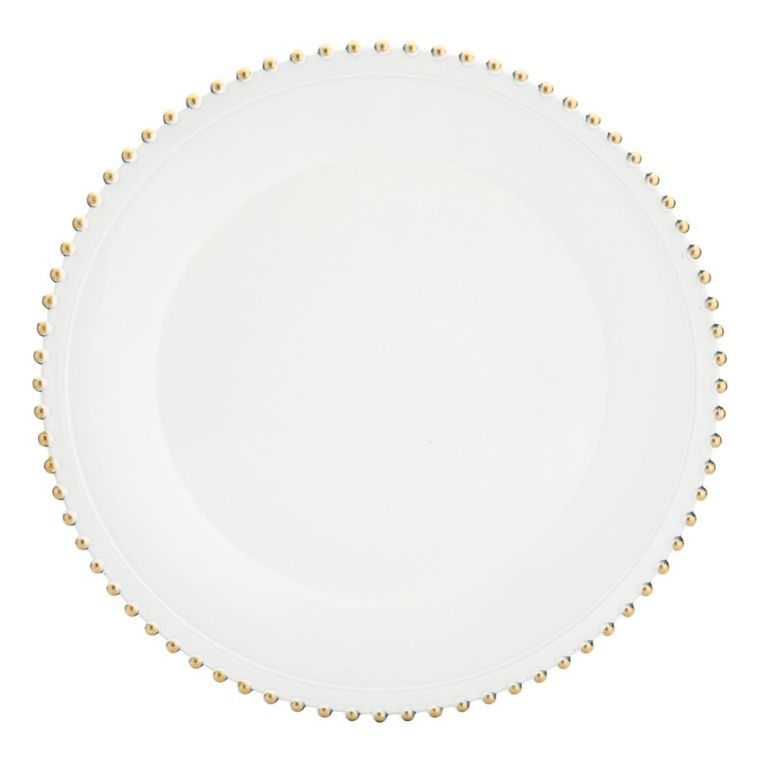 Altom Design, podkładka pod talerz ze złotymi perełkami, biała, 33 cm