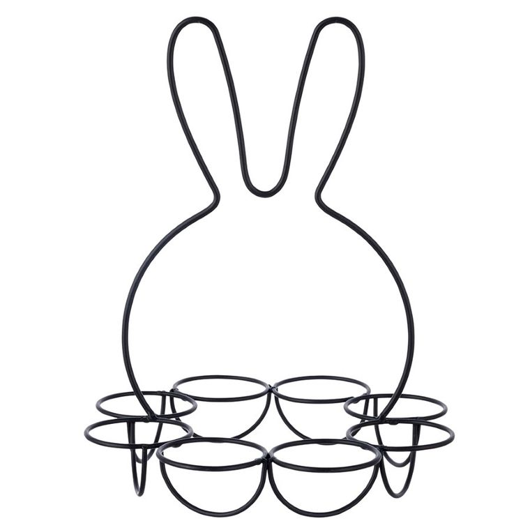Altom Design, podstawka metalowa na jajka, zając, czarna, 19-19-23 cm