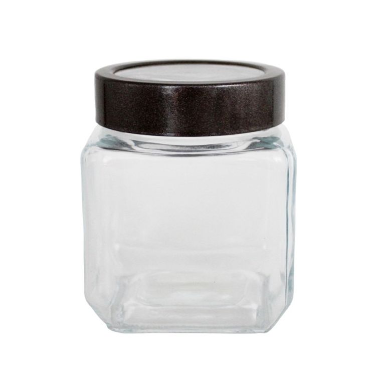 Altom Design, pojemnik szklany kwadratowy z pokrywą, taupe, 500 ml