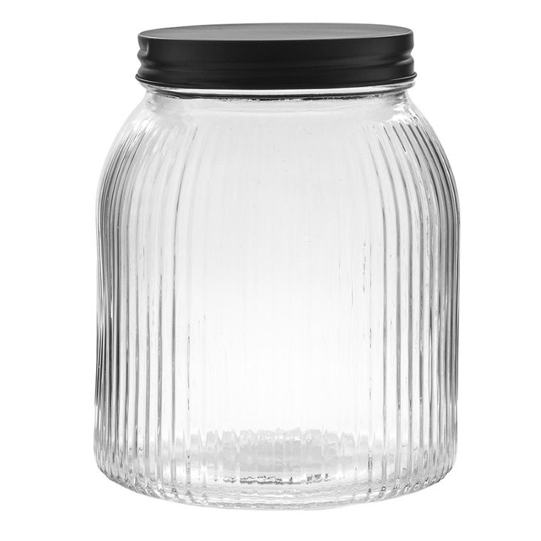 Altom Design, pojemnik szklany relief z pokrywą, czarny, 1,3l