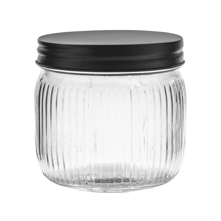 Altom Design, pojemnik szklany relief z pokrywą, czarny, 450 ml
