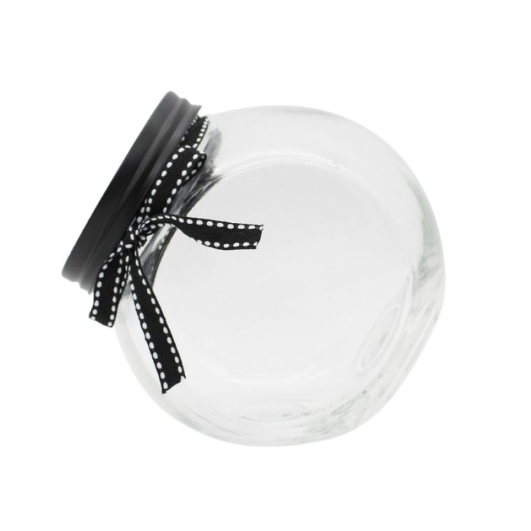 Altom Design, pojemnik szklany z czarną pokrywą i wstążką, 1,5l