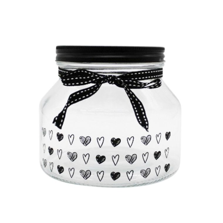 Altom Design, pojemnik szklany z czarną pokrywą i wstążką, serduszka, 1,5l