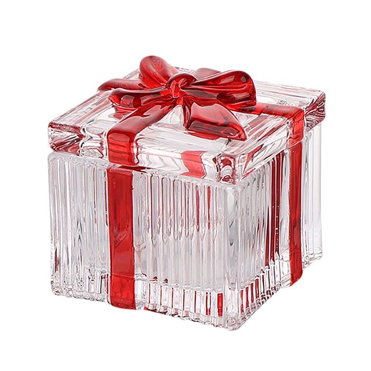 Altom Design, puzderko kwadratowe szklane z czerwoną kokardą, 7-7-12 cm, color box