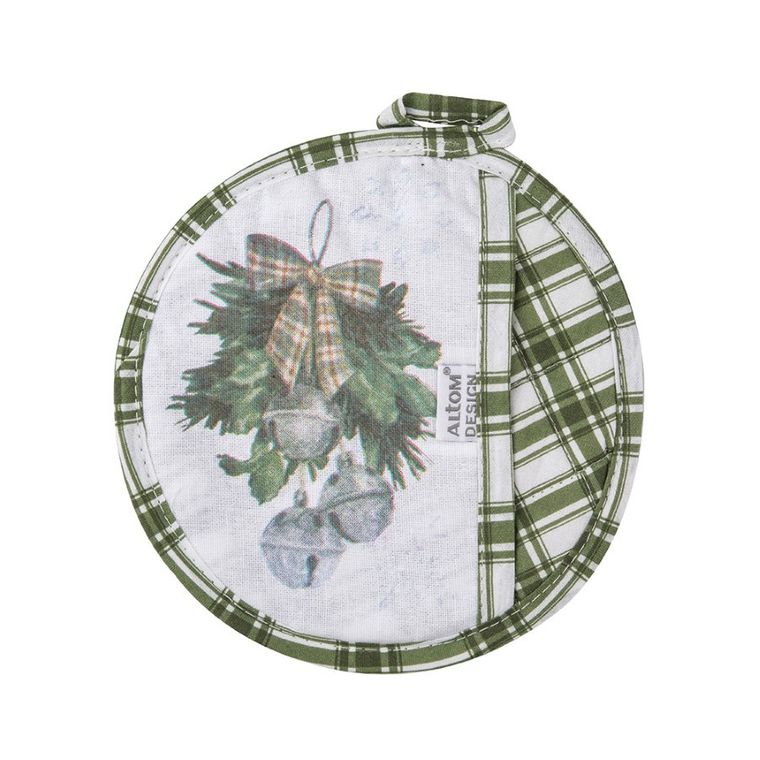 Altom Design, świąteczne drzewko, łapka kuchenna, średnica 18 cm, 100% bawełna, wianek dzwoneczki
