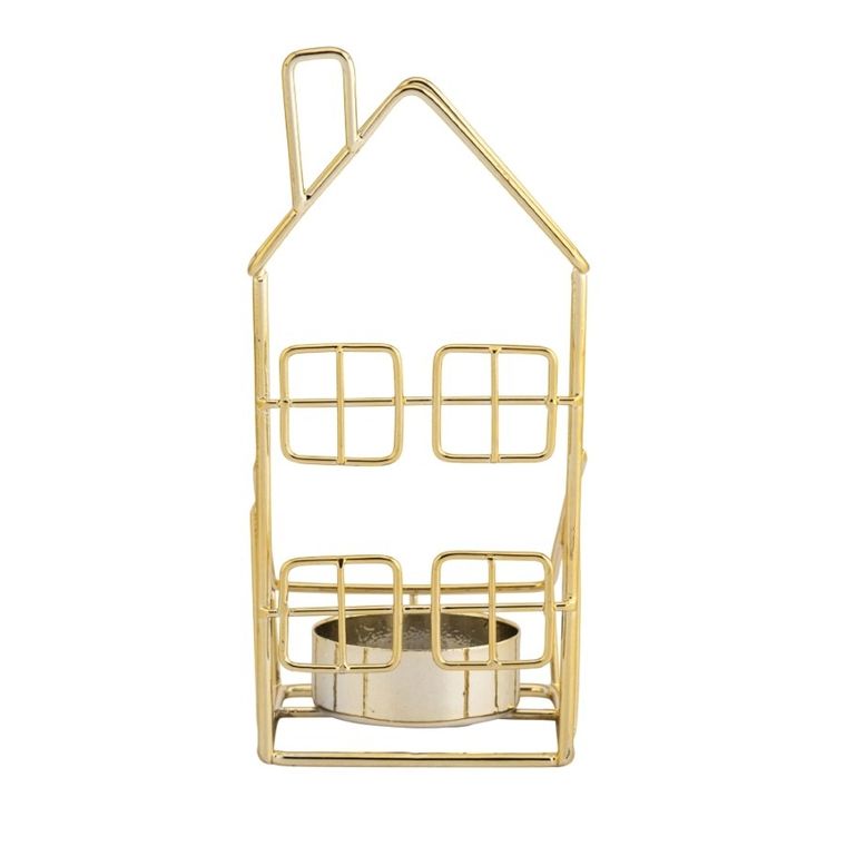 Altom Design, świecznik metalowy domek, 6-6-13 cm, w odcieniu złota