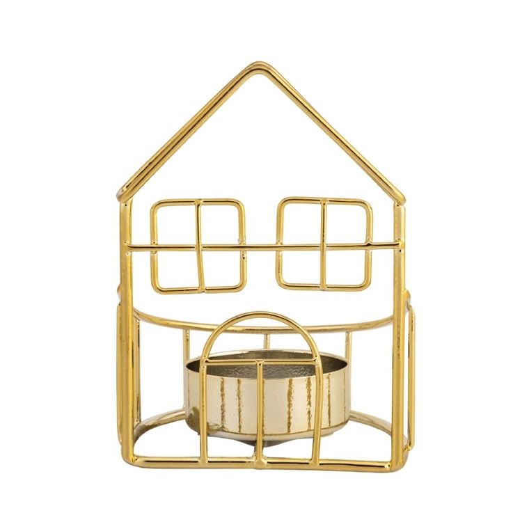 Altom Design, świecznik metalowy domek, 7-7-10 cm, w odcieniu złota