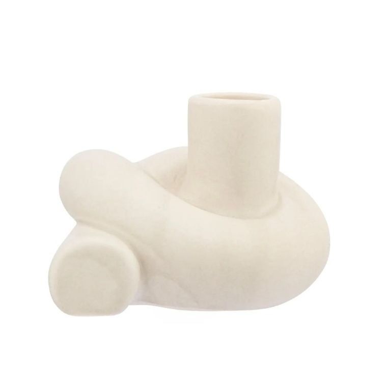 Altom Design, świecznik porcelanowy matowy na cienką świecę, beżowy, 9,5-9-7 cm