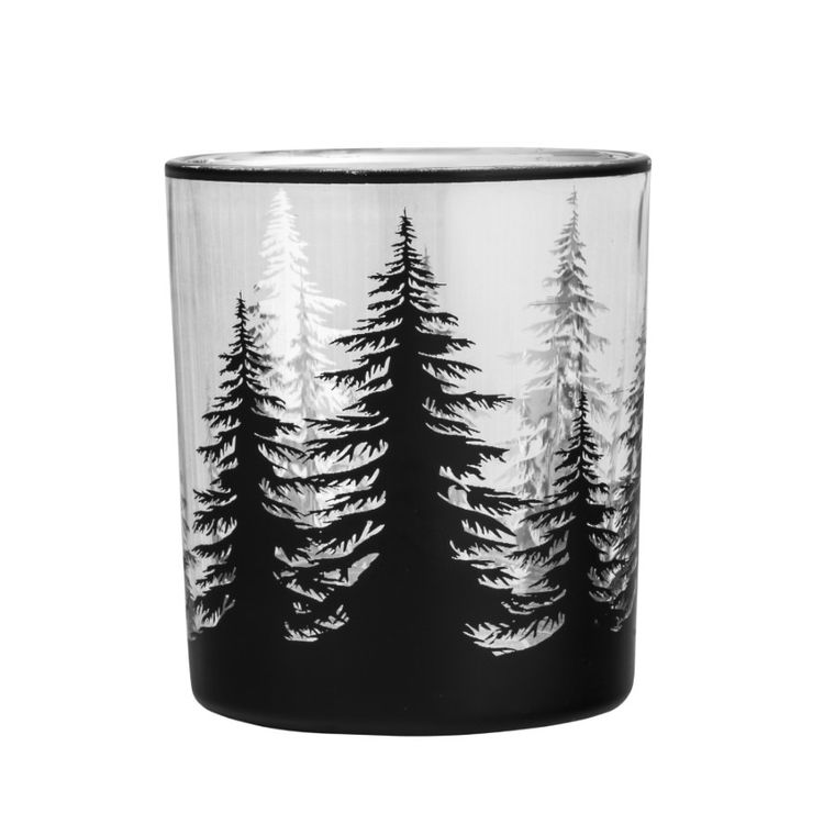 Altom Design, świecznik szklany,, 9-9-10 cm, granatowe choinki