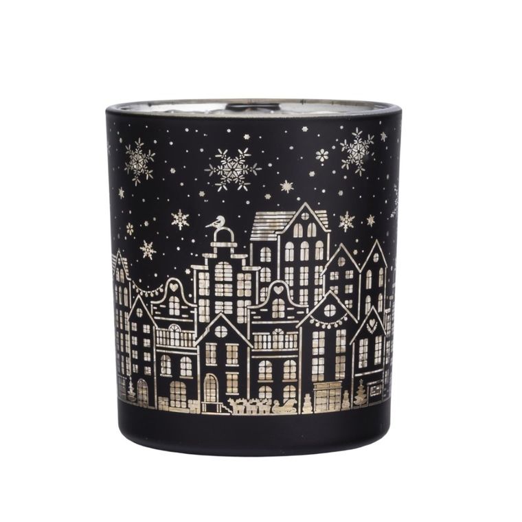 Altom Design, świecznik szklany, czarny, 7-7-8 cm, świąteczne miasto