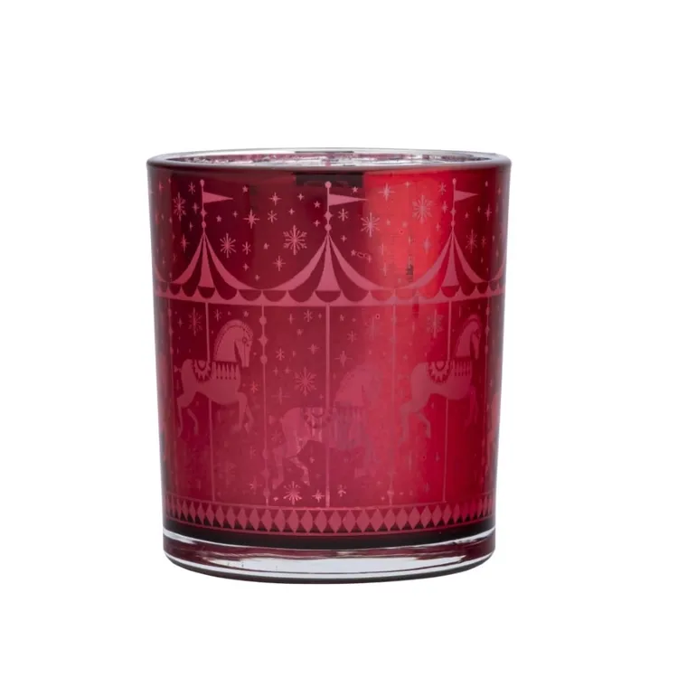 Altom Design, świecznik szklany, karuzela, czerwony, 7-7-8 cm