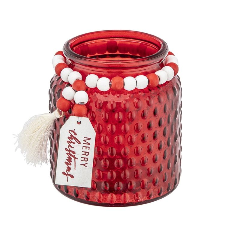 Altom Design, świecznik szklany, pikowany, 10-10-11 cm, czerwony