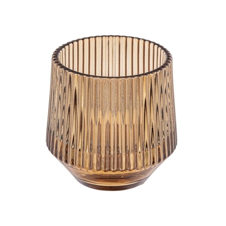 Altom Design, świecznik szklany, prążkowany, 7-7-8 cm