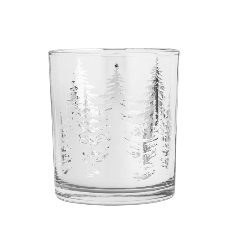 Altom Design, świecznik szklany, srebrne choinki, 9-9-10 cm