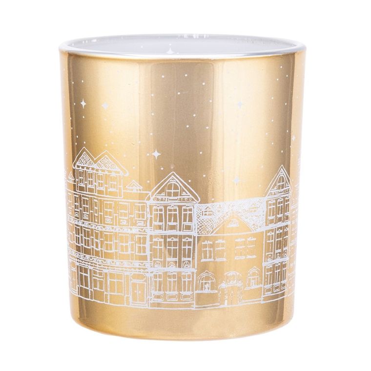 Altom Design, świecznik szklany z jasnym wnętrzem, złoty, Kamieniczki, 9-10 cm