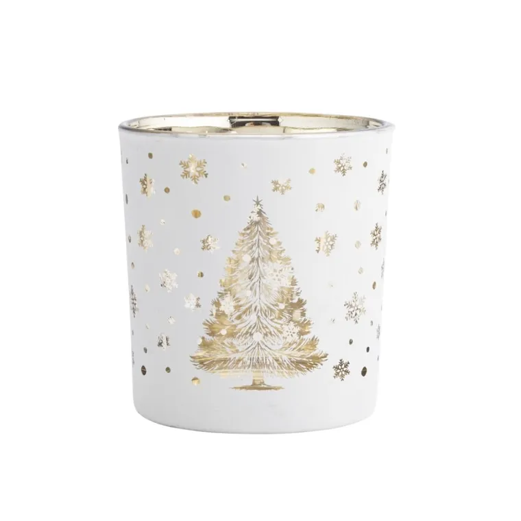 Altom Design, świecznik szklany, ze złotym wnętrzem, choinki i gwiazdki, 7-7-8 cm
