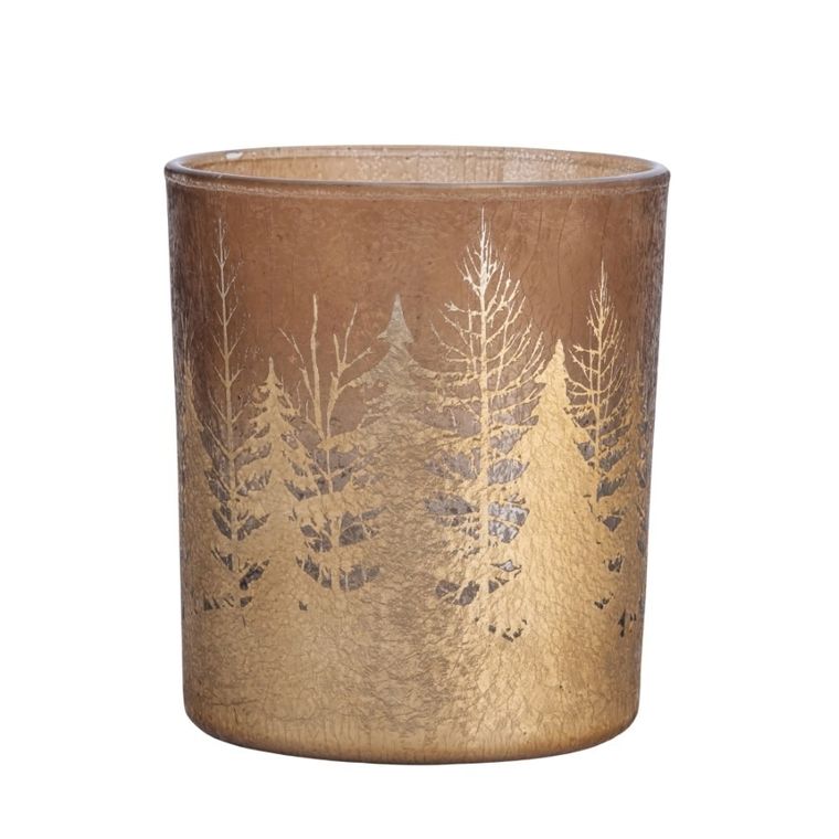 Altom Design, świecznik szklany, złoty, choinki, 9-9-10 cm