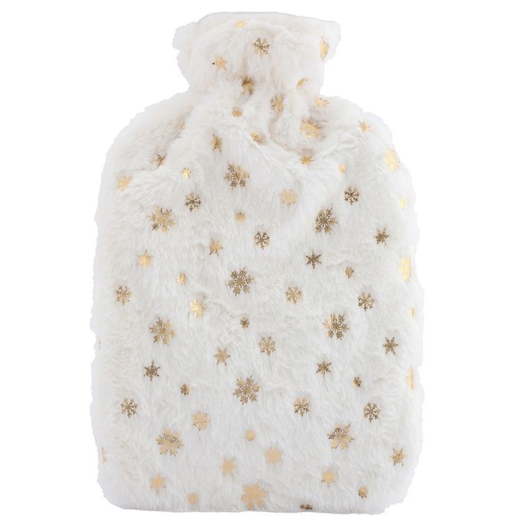 Altom Design, termofor w białym futerku, 2l, złote śnieżynki