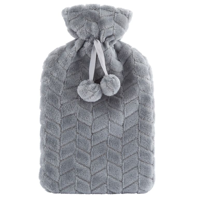 Altom Design, termofor w szarym futerku z pomponami, 1,5l