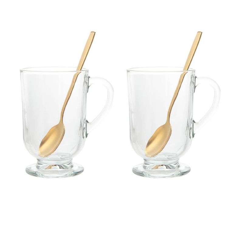 Altom Design, Werona, komplet 2 kubków na stopce, 310 ml ze złotymi łyżeczkami