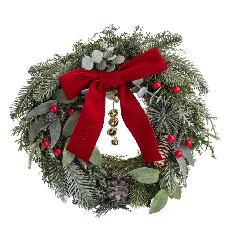 Altom Design, wianek zimowy z kokardą, 32-32-8 cm