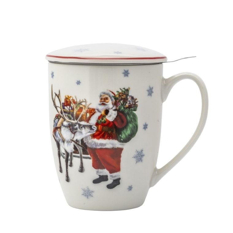 Altom Design, wyprawa mikołaja kubek z zaparzaczem i pokrywką, 340 ml w opasce