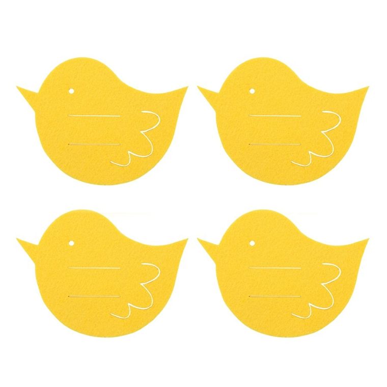 Altom Design, zestaw 4 podkładek filcowych na sztućce, ptaszek, 11-15 cm, żółte