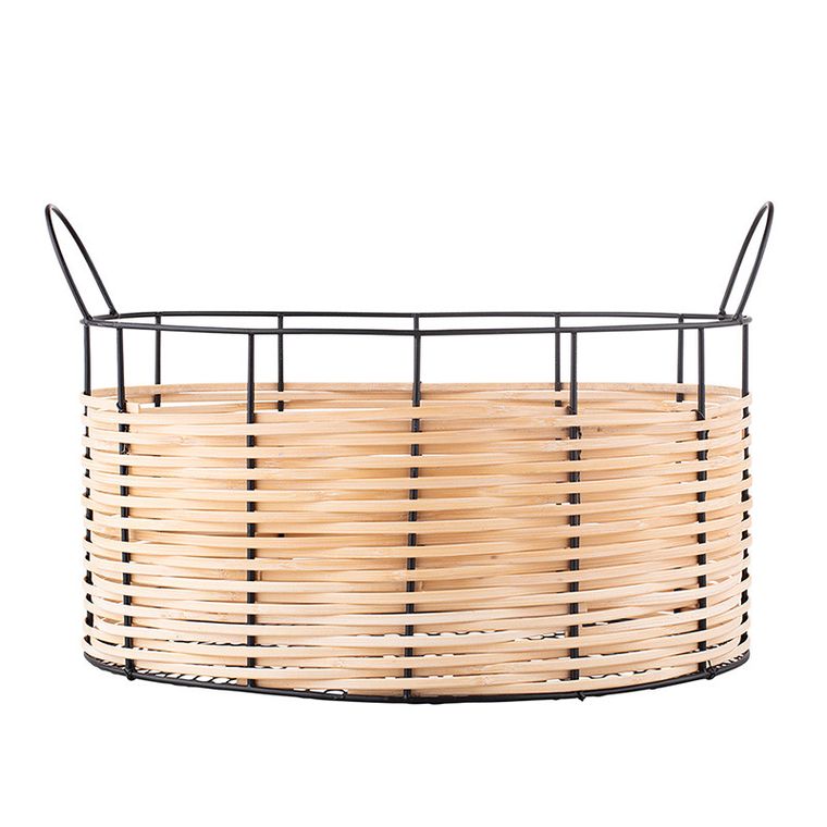 Altom, koszyk metalowy ze słomkowym wykończeniem, 40-26,5-24,5 cm