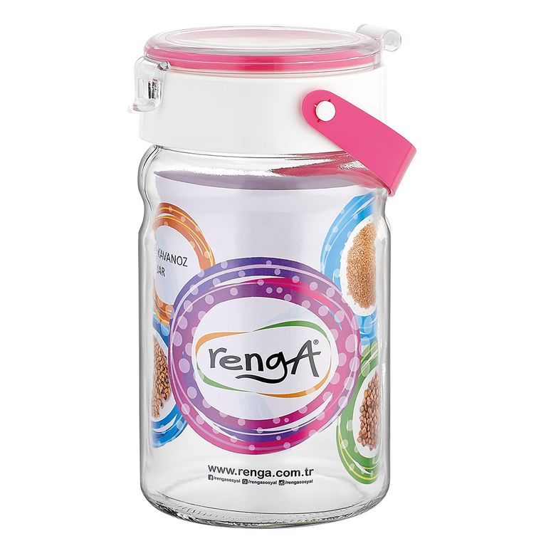 Altom, szklany słoik z plastikową pokrywą, 1,4l, różowy