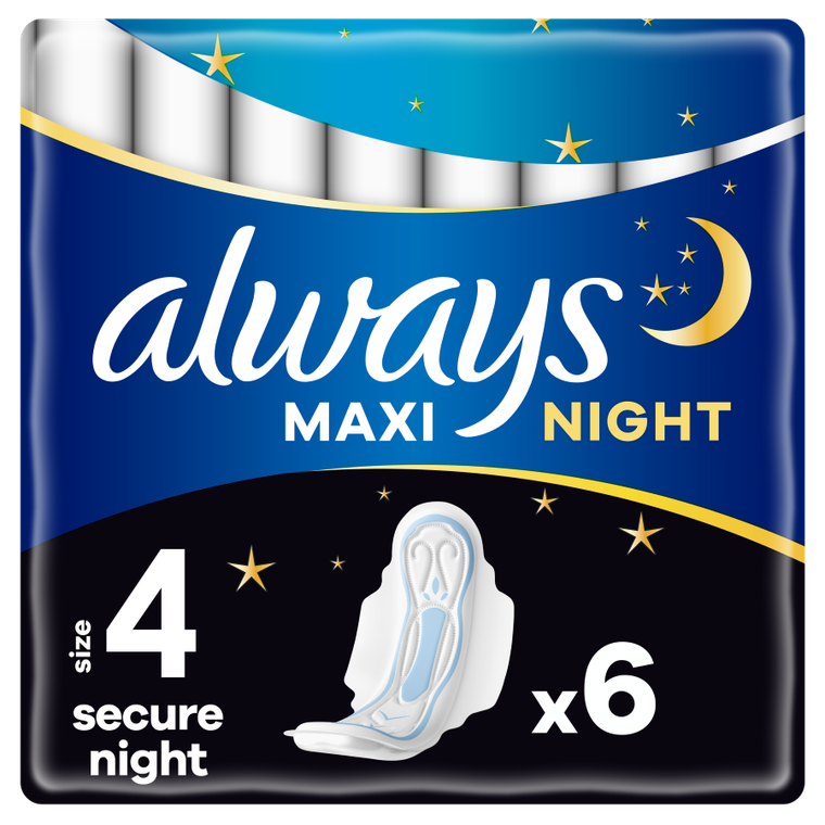 Always, Maxi Secure Night, podpaski ze skrzydełkami, rozmiar 4, x6
