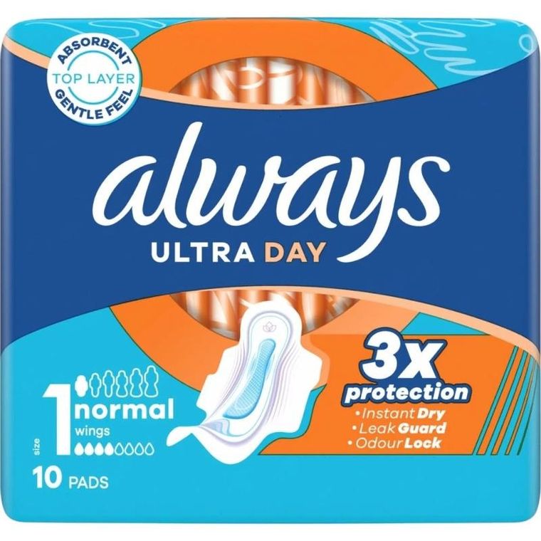 Always, Ultra Day, podpaski ze skrzydełkami, normal, rozmiar 1, 10 szt.